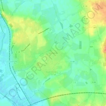 Topografische kaart Les Poteries, hoogte, reliëf