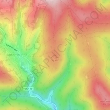 Topografische kaart Hasberg, hoogte, reliëf