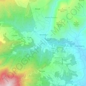 Topografische kaart Lama, hoogte, reliëf