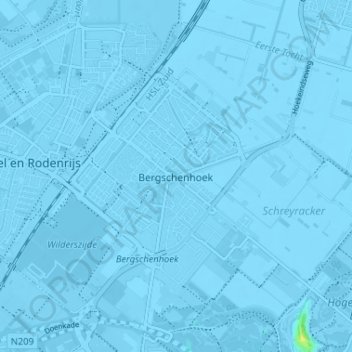 Topografische kaart Bergschenhoek, hoogte, reliëf