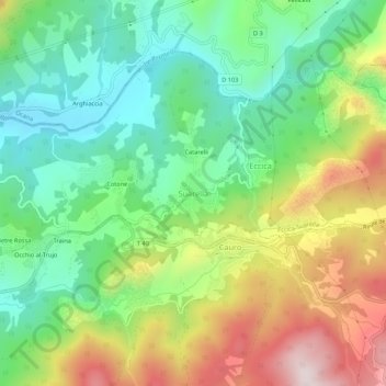 Topografische kaart Suarella, hoogte, reliëf