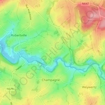 Topografische kaart Outrewarche, hoogte, reliëf
