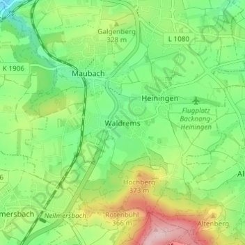 Topografische kaart Waldrems, hoogte, reliëf