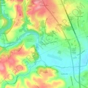 Topografische kaart Kernsville, hoogte, reliëf