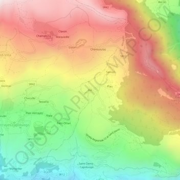 Topografische kaart Del, hoogte, reliëf