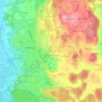 Topografische kaart Frohe Aussicht, hoogte, reliëf