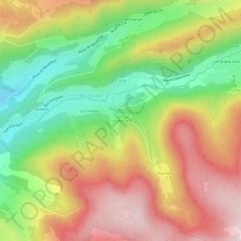 Topografische kaart Le Moinat, hoogte, reliëf