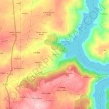 Topografische kaart Xillán, hoogte, reliëf
