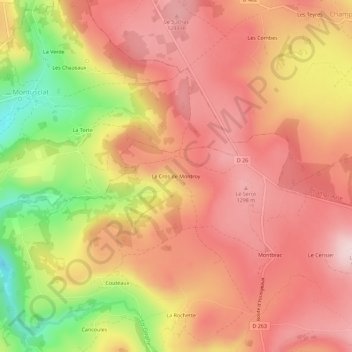 Topografische kaart Le Cros de Montroy, hoogte, reliëf