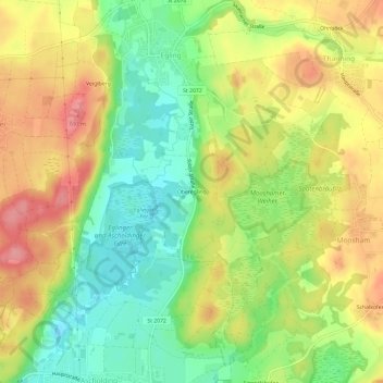 Topografische kaart Oberegling, hoogte, reliëf