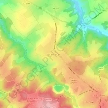 Topografische kaart Bierre en Morvan, hoogte, reliëf