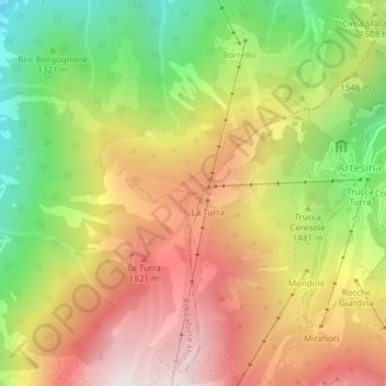 Topografische kaart Sella della Turra, hoogte, reliëf