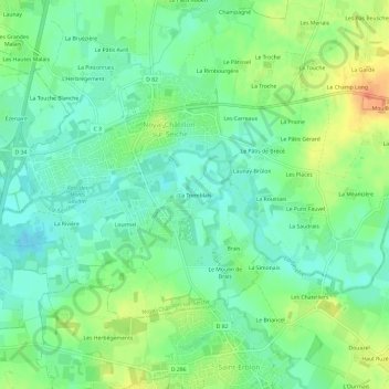 Topografische kaart La Tremblais, hoogte, reliëf