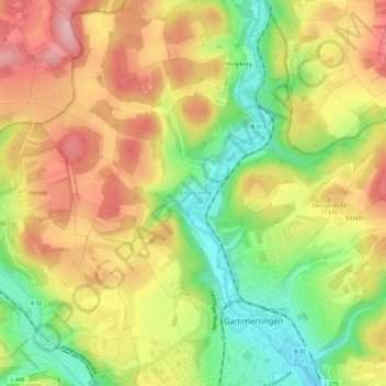 Topografische kaart Bronnen, hoogte, reliëf