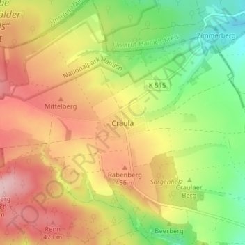 Topografische kaart Craula, hoogte, reliëf