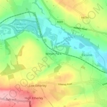 Topografische kaart Witton Park, hoogte, reliëf