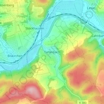 Topografische kaart Tiefenbach, hoogte, reliëf