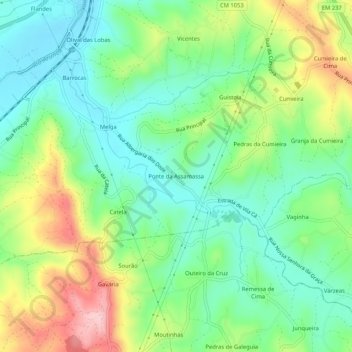 Topografische kaart Ponte da Assamassa, hoogte, reliëf