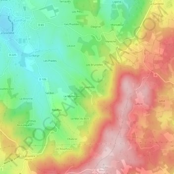 Topografische kaart Les Faidides, hoogte, reliëf