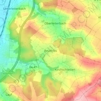 Topografische kaart Reuthlos, hoogte, reliëf