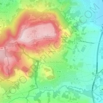 Topografische kaart Gergovie, hoogte, reliëf