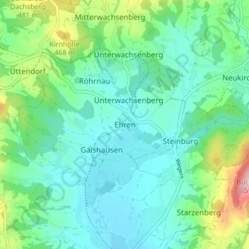 Topografische kaart Ehren, hoogte, reliëf