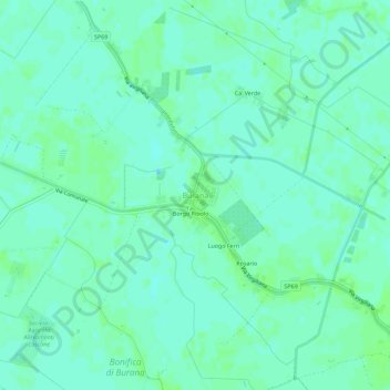Topografische kaart Burana, hoogte, reliëf