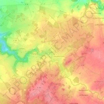 Topografische kaart Les Morins, hoogte, reliëf