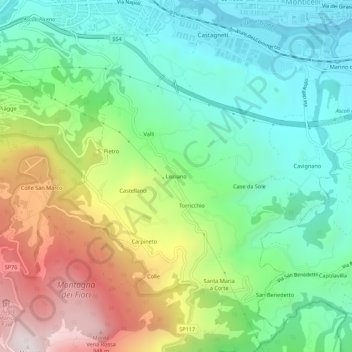 Topografische kaart Lisciano, hoogte, reliëf