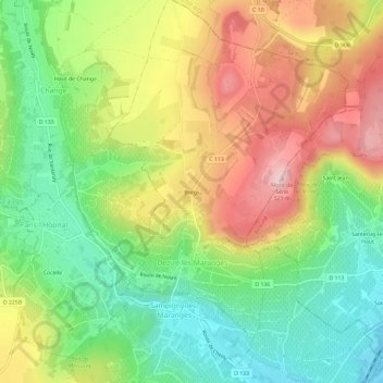 Topografische kaart Borgy, hoogte, reliëf