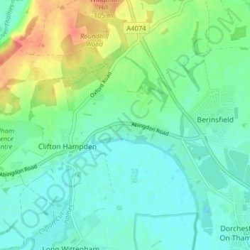 Topografische kaart Burcot, hoogte, reliëf