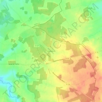 Topografische kaart Les Aubins, hoogte, reliëf