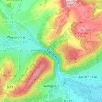 Topografische kaart Kronthal, hoogte, reliëf