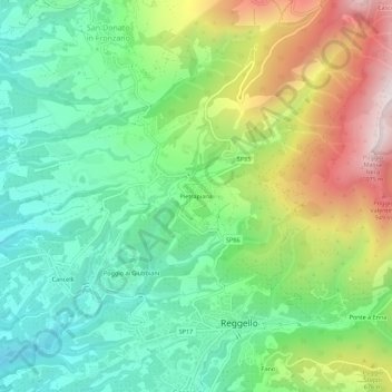 Topografische kaart Pietrapiana, hoogte, reliëf