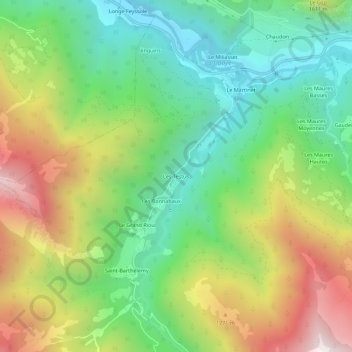 Topografische kaart Les Testus, hoogte, reliëf