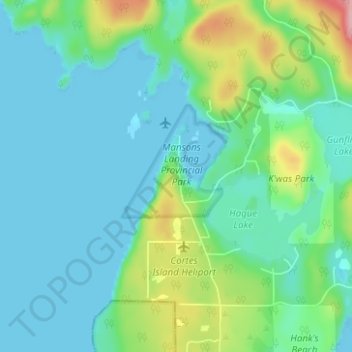 Topografische kaart Mansons Landing, hoogte, reliëf