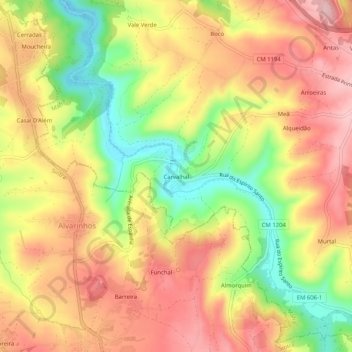 Topografische kaart Carvalhal, hoogte, reliëf