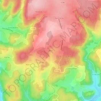Topografische kaart Ruere, hoogte, reliëf