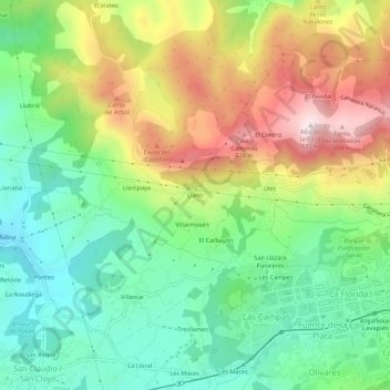Topografische kaart Llano, hoogte, reliëf