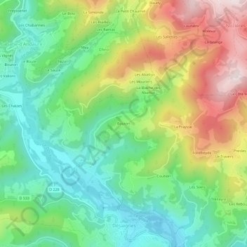 Topografische kaart Bouton, hoogte, reliëf