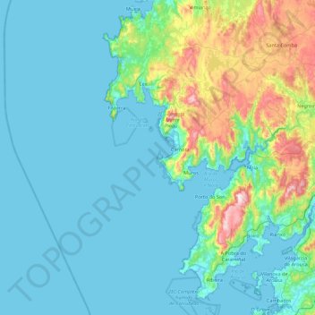 Topografische kaart Illa de Anguieiro, hoogte, reliëf