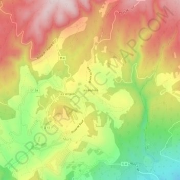 Topografische kaart Les Beylons, hoogte, reliëf