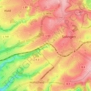 Topografische kaart Heidberg, hoogte, reliëf