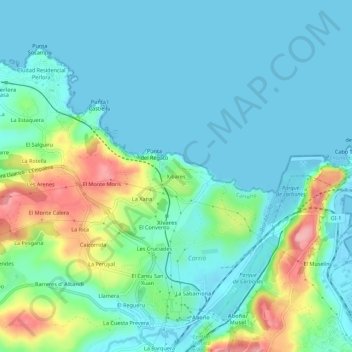 Topografische kaart Xivares, hoogte, reliëf