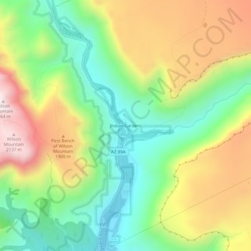 Topografische kaart Indian Gardens, hoogte, reliëf