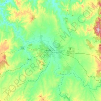 Topografische kaart Bathurst, hoogte, reliëf