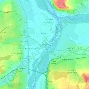 Topografische kaart Le Guétin, hoogte, reliëf