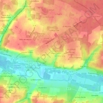 Topografische kaart Les Dandillons, hoogte, reliëf