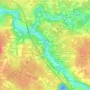 Topografische kaart Les Côteaux, hoogte, reliëf