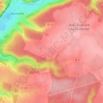 Topografische kaart Bois le Vicompte, hoogte, reliëf